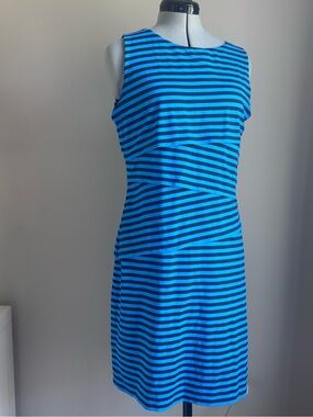 J. McLaughlin Catalina Cloth Blue Navy Striped Sheath Dress L